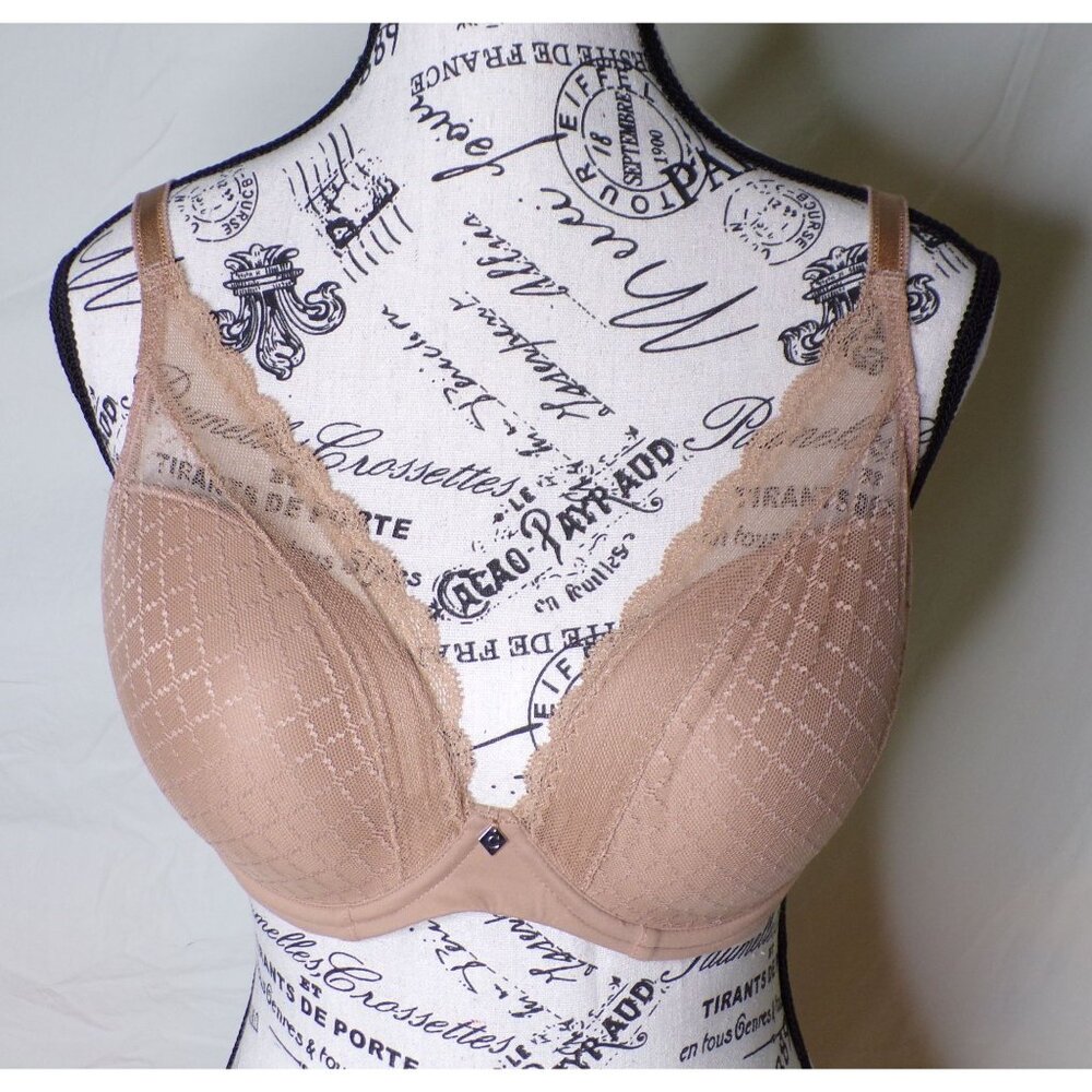 🆕CHANTELLE Norah Chic Plunge T-Shirt Underwire Bra 34D Beige Tan #16MNA - Picture 7 of 11